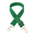 Detail of emerald green geometric woven bag strap with golden lobster clasps and buckle - Emerald Green