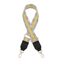 Dettaglio tracolla per borsa con motivo leopardato, riga gialla e ganci dorati - Fibbia Oro / Giallo con finiture in pelle nera