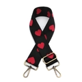 Correa ajustable negra con patrón de corazones rojos jacquard y hebillas de bronce - Patrón de Corazón (Cierre Bronce) / Bronce Antiguo