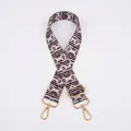 Close-up of geometric woven shoulder strap with gold metal lobster clasps and buckle - Coffee Khaki Pattern (No. 8)