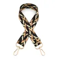 Close-up of ethnic style woven bag strap with golden lobster clasp and chevron pattern - No.5 Black Khaki