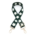 Dettaglio tracolla verde a fiori con motivo a margherite e moschettoni in metallo oro - Fibbia Oro / Fiore Verde
