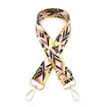 Ethnic wide shoulder strap with colorful geometric patterns and gold metal hooks - Gold Buckle / Black Yellow Pink Stripe