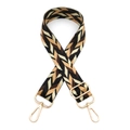 Adjustable geometric ethnic style bag strap with gold hardware and retro jacquard patterns - Gold Buckle / Black Khaki Stripe
