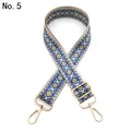 Detail of adjustable geometric jacquard bag strap with gold metal lobster clasps - Pattern 5 Khaki Lake Blue Argyle