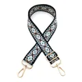 Close-up of geometric woven replacement strap with gold metal hooks for crossbody bags - Pattern 6 Black Green Floral