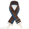 Tracolla etnica in tela intrecciata con motivi geometrici e moschettoni dorati - Quadri Marrone Blu (Fibbia Dorata)
