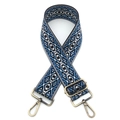 Tracolla etnica regolabile con jacquard geometrico blu e ganci in metallo bronzo - Motivo Blu Fibbia Bronzo Antico