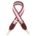 Detail of red and white striped bag strap with silver glitter and gold metal hardware - Burgundy