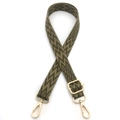 Adjustable 2.5cm wide geometric pattern crossbody bag strap with gold metal buckles - Army Green