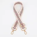 Detail view of pink geometric ethnic strap with adjustable gold metal buckle for bags - Gold Buckle / No. 15 Off-White Diamond