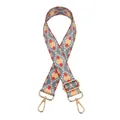 Detail of bohemian style adjustable bag strap with ethnic geometric patterns and gold buckle - Gold Buckle / No. 17 Grey Diamond