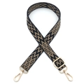 Adjustable woven bag strap with black and yellow geometric patterns and gold metal hooks - Black Khaki