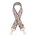 Detail of bohemian geometric woven bag strap with golden metal lobster clasps - No. 19 Black Beige Diamond