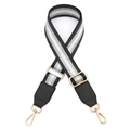 Detail of adjustable black and white striped PU leather strap with gold metal lobster clasp - Dark Gray