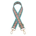 Detail of adjustable geometric ethnic strap with golden swivel clasps and teal diamond pattern - No. 21 Green Diamond