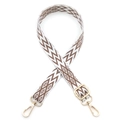 Detail of adjustable bohemian bag strap with brown and white geometric patterns and gold clips - Gold Buckle / Light Coffee and White
