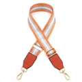 Adjustable orange and silver striped fabric shoulder strap with gold metal hooks for bags - Orange