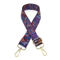 Close-up of adjustable woven bag strap with colorful bohemian patterns and gold hardware - Style 3 Purple Orange / Silver Clasp