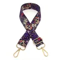 Ethnic printed bag strap with colorful patterns and golden metal swivel hooks - Style 5 Purple Khaki / Silver Clasp