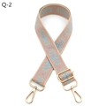 Detail of floral ethnic style wide bag strap with pink embroidery and gold buckles - Gold Buckle (Q-2) / Khaki Pink Light Blue