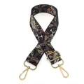 Detailed view of ethnic jacquard bag strap with geometric pattern and gold metal hooks - Style 8 Dark Grey Jacquard