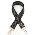 Close-up of ethnic embroidery bag strap with green pattern and golden metal hardware - Silver Clasp / Q-4 Black Army Green