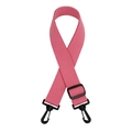 Detail of adjustable pink nylon bag strap featuring black hooks and buckle - Peach Pink
