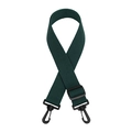 Detail of adjustable dark green woven bag strap with black plastic swivel hooks - Green