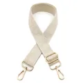 Detail of ethnic style beige woven bag strap with golden metal snap hooks and adjuster - Silver Clasp / Q-8 Beige