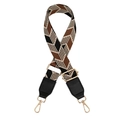 Detailed view of wide fabric strap with gold metal hooks and geometric pattern - No.11 Black Brown