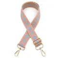 Detail of wide embroidered bag strap with beige ethnic patterns and gold hardware - No.1 Pink Light Blue (Boho Embroidery) / Gold Clasp