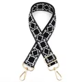 Detail of adjustable black and white geometric diamond pattern strap with gold metal hardware - No.3 Black White (Geometric Jacquard) / Gold Clasp