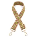 Close-up of ethnic geometric diamond pattern adjustable woven shoulder bag strap - No.4 Brown Mustard Green (Ethnic Diamond) / Gold Clasp
