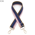 Close-up of adjustable colorful striped nylon shoulder strap with gold metal hooks - C-6 Pink Purple Stripes