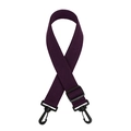 Detail of adjustable dark purple nylon webbing strap with black plastic swivel hooks - Deep purple