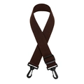 Detail of adjustable brown canvas strap with black plastic swivel hooks and buckle - Brown