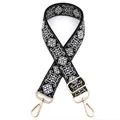 Detail of embroidered geometric crossbody strap with light gold metal lobster clasps - No.6 Black Gray (Vintage Embroidery)