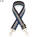 Detail of adjustable wide striped canvas bag strap with golden metal snap hooks - C-8 Lake Blue Stripes