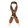 Detail of adjustable wide woven bag strap with colorful chevron pattern and gold metal hooks - No.6 Brown Lake Blue