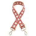 Detail of adjustable geometric diamond pattern bag strap with gold metal hooks - No.7 Khaki Red (Jacquard Woven)
