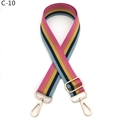 Detailed view of adjustable colorful striped bag strap with gold-tone metal swivel hooks - C-10 Rose Light Blue Stripes