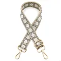 Detail of vintage geometric embroidery on adjustable strap with gold metal lobster clasps - No.9 Khaki Gray (Boho Floral)