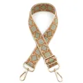 Detail of adjustable wide shoulder strap with bohemian geometric rhombus pattern and gold hardware - No.10 Brown Matcha Green (Diamond Woven)