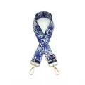 Detail of adjustable blue ethnic canvas strap with gold metal buckles and lobster clasps - Lake Blue (No.16)