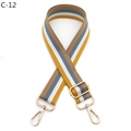 Detail of colorful striped woven shoulder strap with gold metal buckles and lobster clasp - C-12 Khaki Yellow Stripes