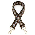 Detail of retro geometric woven bag strap with gold metal lobster clasps and adjusters - No.11 Black Brown (Ethnic Diamond)
