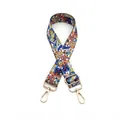 Close-up of adjustable woven bag strap with colorful geometric patterns and gold metal hooks - Royal Blue Orange (No.17)