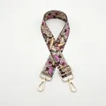 Close-up of adjustable woven bag strap with colorful vintage swirl floral pattern and gold hooks - Khaki Pink (No.18)