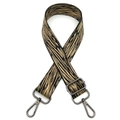 Detail of adjustable wide shoulder strap with black and yellow pattern and gunmetal hooks - Gunmetal Buckle / Khaki